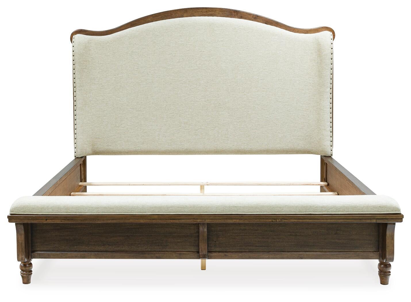 Sturlayne California King Upholstered Panel Bed, Dresser, Mirror and Nightstand