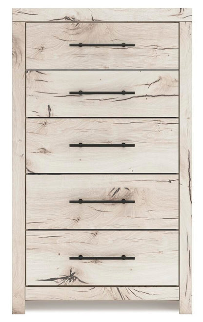 Lawroy King Panel Bed with Storage, Dresser, Mirror, Chest and Nightstand