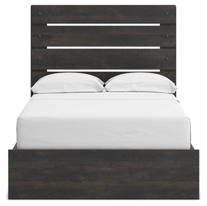 Delmorta Full Panel Storage Bed, Dresser, Mirror and Nightstand