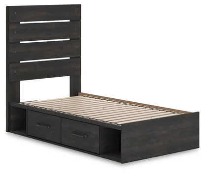 Delmorta Twin Panel Storage Bed, Dresser, Mirror, Chest and Nightstand