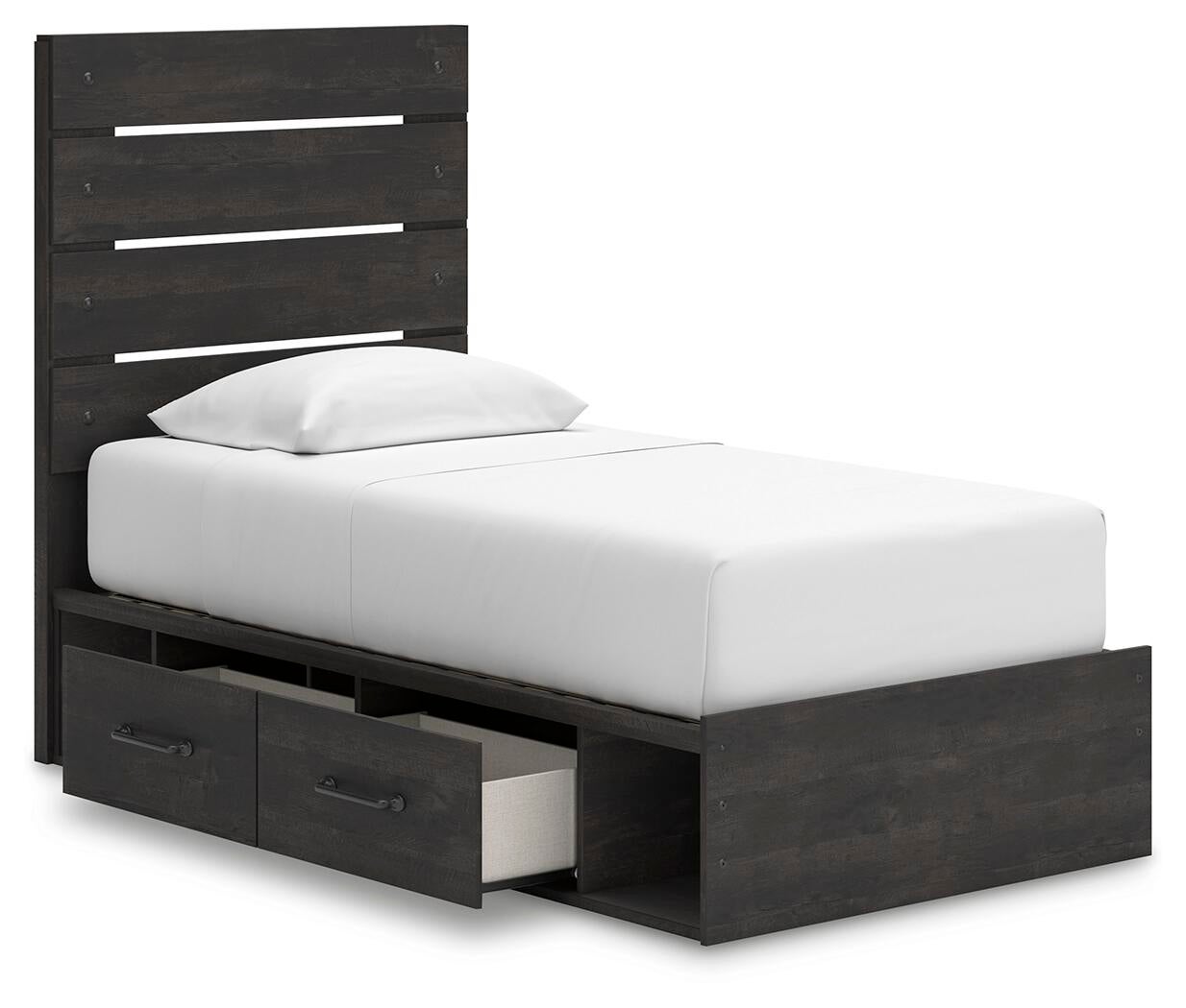 Delmorta Twin Panel Storage Bed, Dresser and Mirror