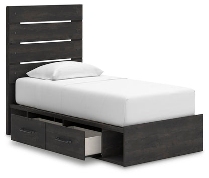Delmorta Twin Panel Storage Bed, Dresser and Mirror
