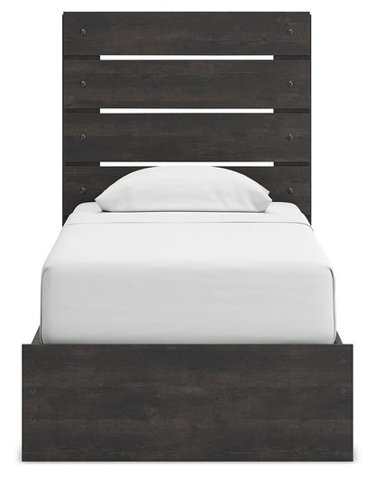 Delmorta Twin Panel Storage Bed, Dresser and Mirror