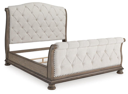 Ardenfield California King Upholstered Sleigh Bed, Dresser, Mirror and Nightstand