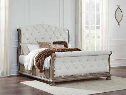 Ardenfield California King Upholstered Sleigh Bed, Dresser, Mirror and Nightstand