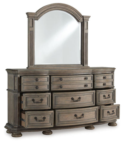 Ardenfield King Upholstered Sleigh Bed, Dresser and Mirror