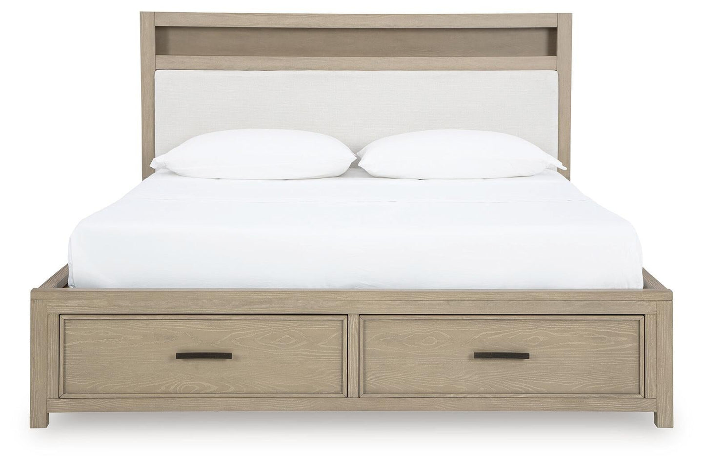 Calmoro Queen Bookcase Bed with Mirrored Dresser and Nightstand