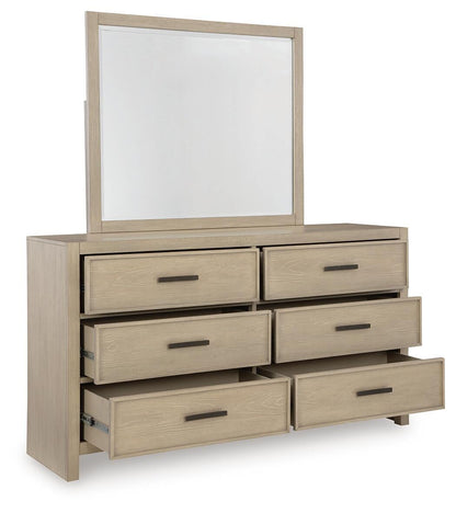 Calmoro California King Bookcase Bed with Mirrored Dresser and Nightstand