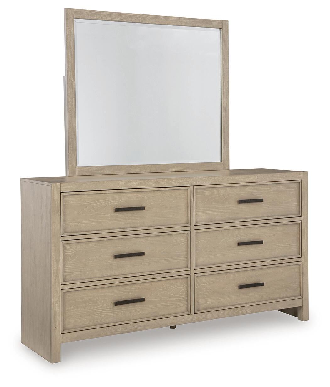 Calmoro California King Bookcase Bed with Mirrored Dresser and Nightstand