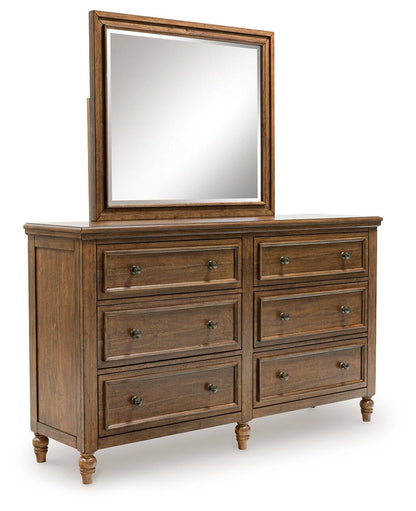 Sturlayne Queen Upholstered Panel Bed, Dresser, Mirror, Chest and Nightstand