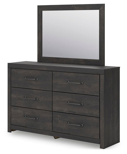 Delmorta Twin Panel Bed with Storage, Dresser and Mirror