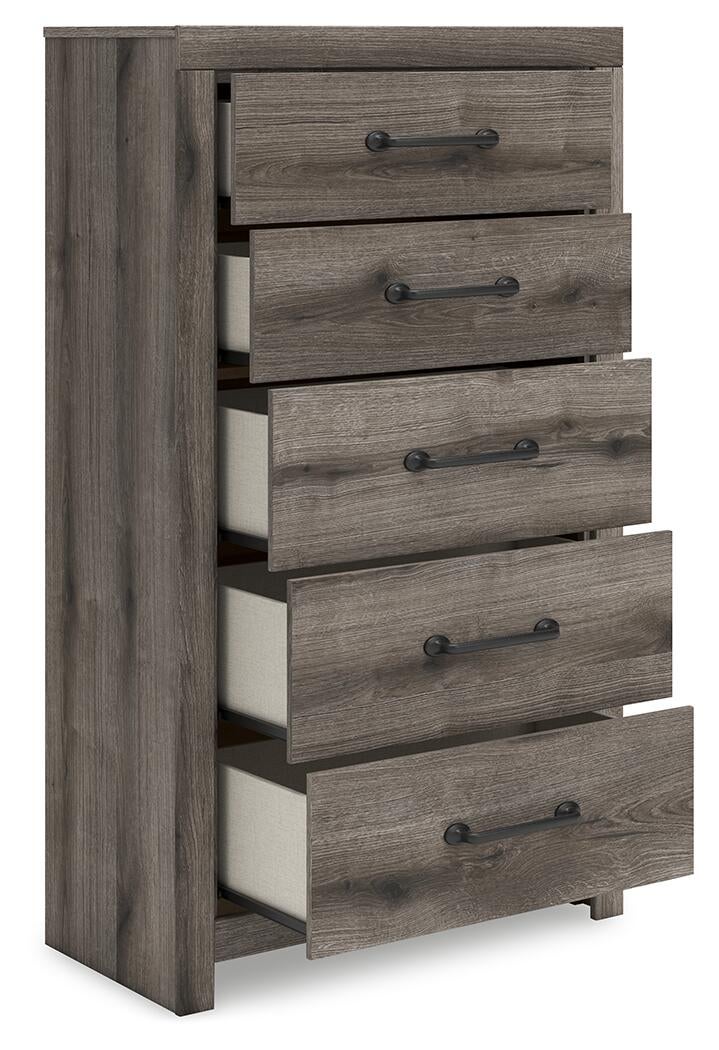 Urbanoore Twin Panel Bed, Dresser, Mirror, Chest and Nightstand