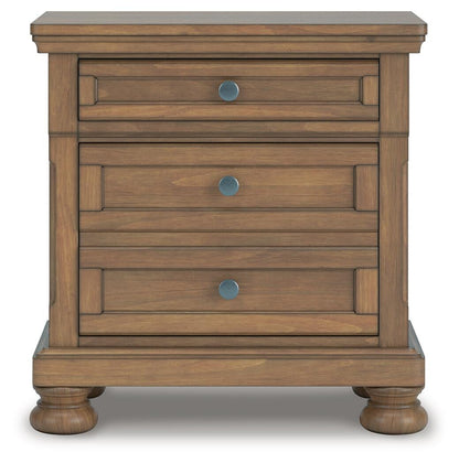 Vandenmore California King Storage Sleigh Bed with Mirrored Dresser and Nightstand