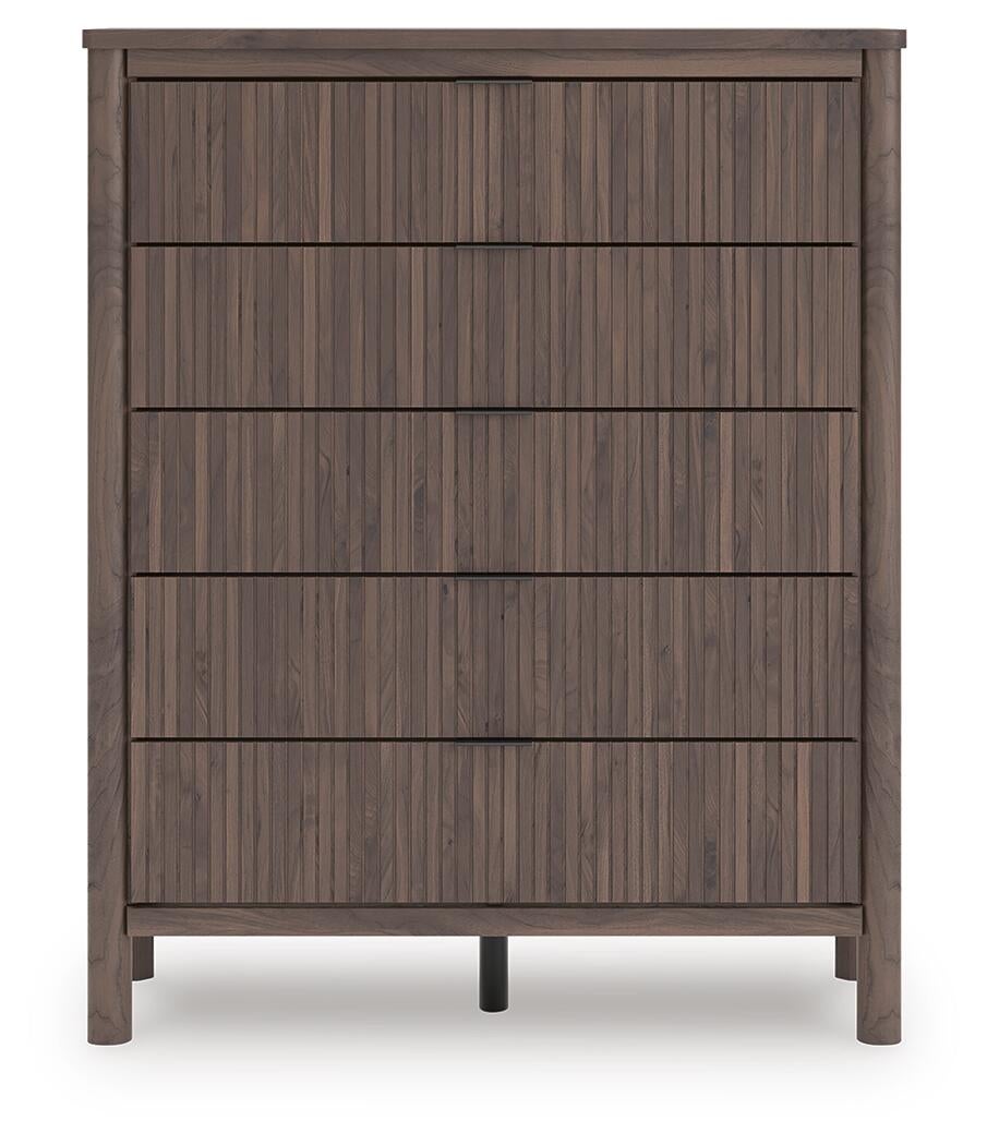 Cadmori Queen Upholstered Panel Bed, Dresser, Mirror and Nightstand