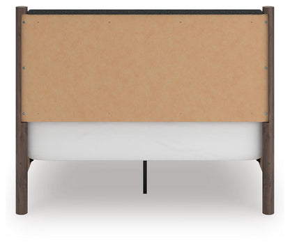 Cadmori Queen Upholstered Panel Bed, Dresser, Mirror and Nightstand