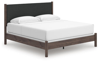 Cadmori King Upholstered Panel Bed, Dresser and Mirror
