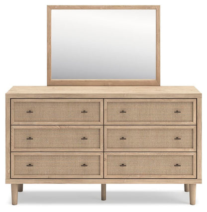 Cielden Full Upholstered Bed with Roll Slats, Dresser, Mirror, Chest and Nightstand