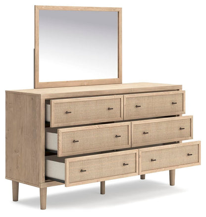 Cielden Full Upholstered Bed with Roll Slats, Dresser, Mirror, Chest and Nightstand
