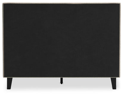 Cielden Full Upholstered Bed with Roll Slats, Dresser, Mirror, Chest and Nightstand