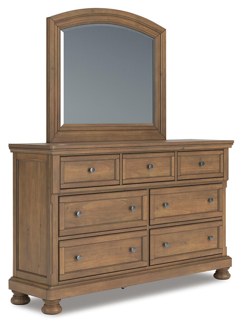 Vandenmore Queen Storage Sleigh Bed with Mirrored Dresser, Chest and Nightstand