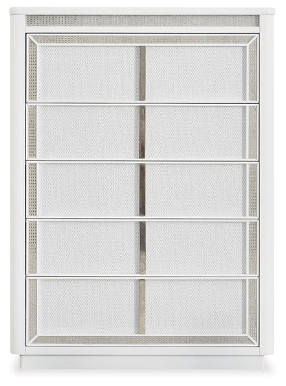 Chalanna King Upholstered Storage Bed, Dresser, Mirror, Chest and Nightstand