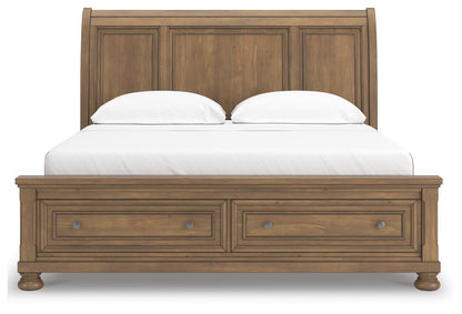 Vandenmore California King Storage Sleigh Bed with Mirrored Dresser, Chest and Nightstand