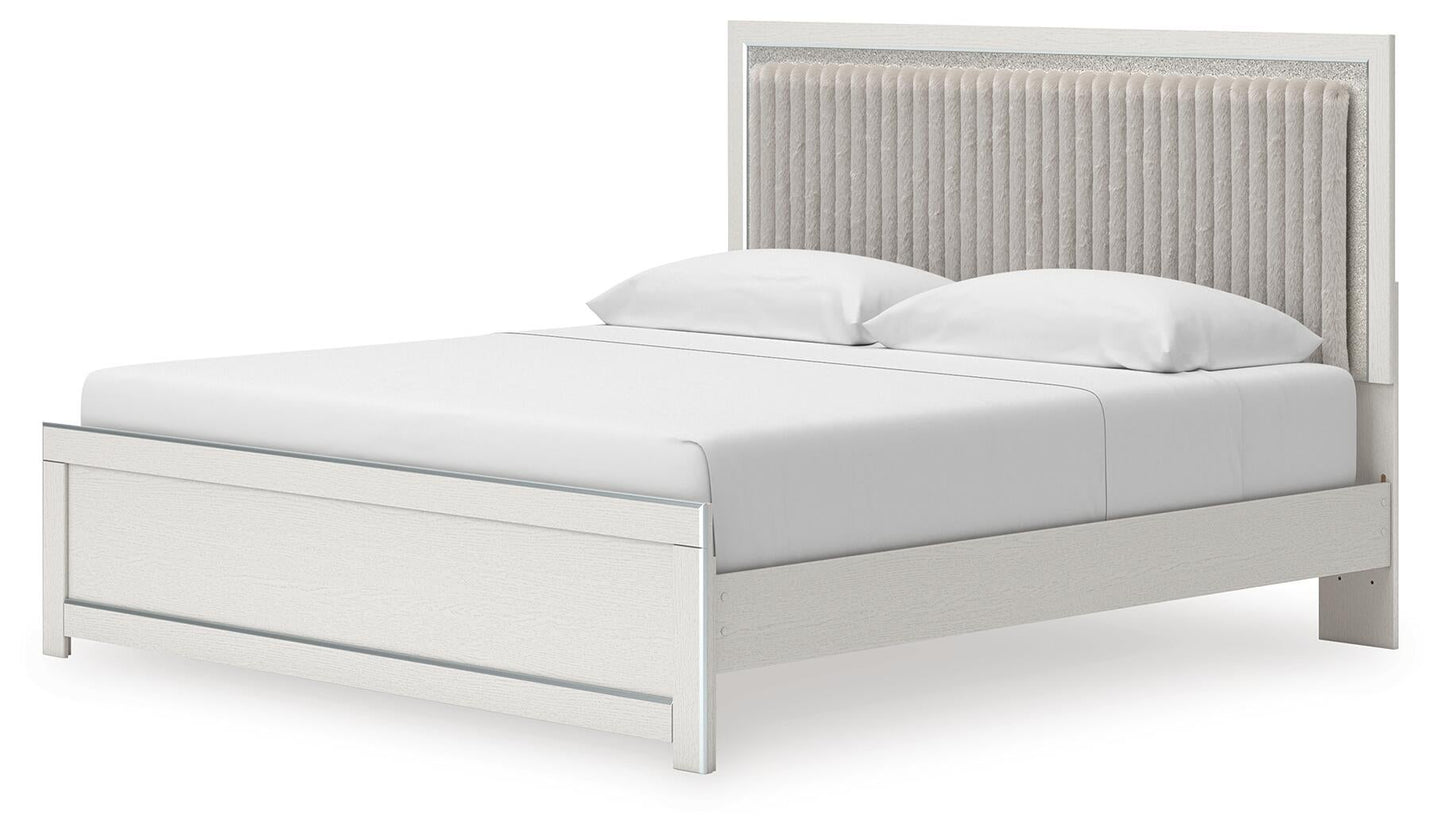 Birmonton King Upholstered Panel Platform Bed, Dresser, Mirror and Nightstand