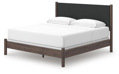 Cadmori King Upholstered Panel Bed, Dresser, Mirror, Chest and Nightstand