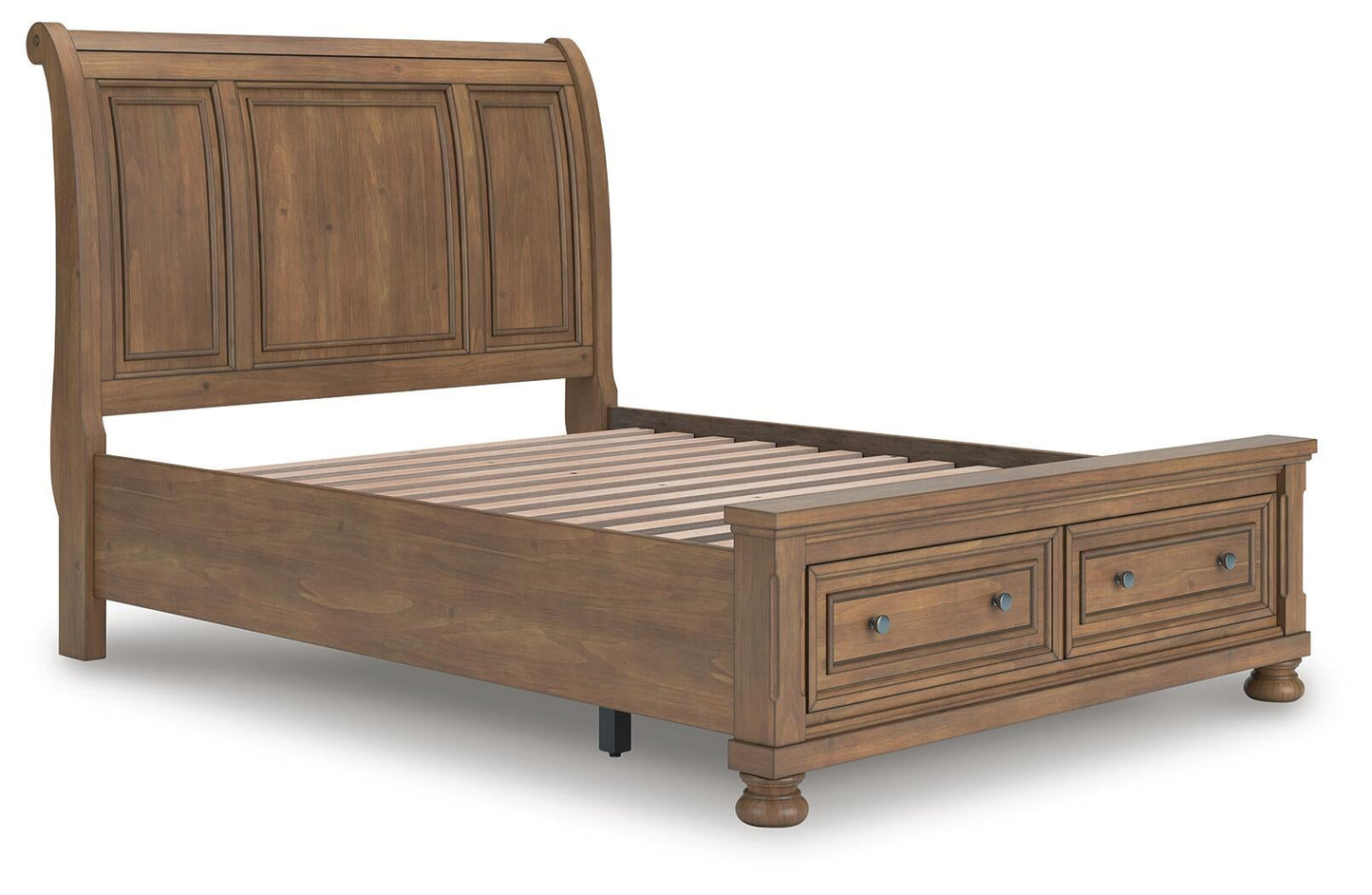 Vandenmore Queen Storage Sleigh Bed with Mirrored Dresser and Nightstand
