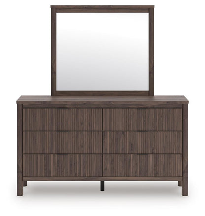 Cadmori Full Upholstered Panel Platform Bed, Dresser, Mirror and Nightstand