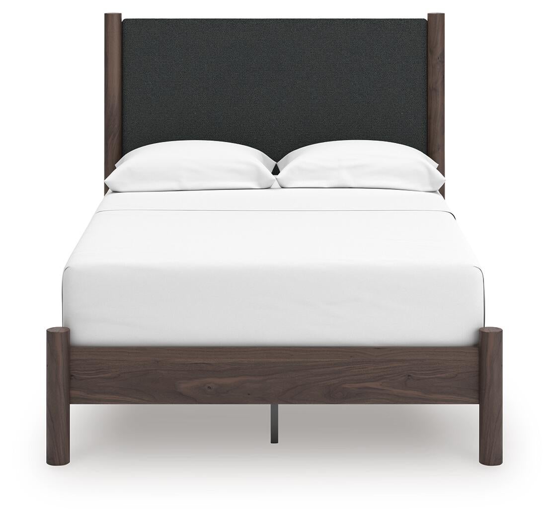 Cadmori Full Upholstered Panel Platform Bed, Dresser, Mirror and Nightstand