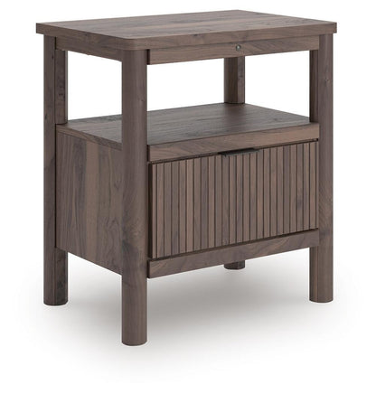 Cadmori Full Upholstered Panel Platform Bed, Dresser, Mirror and Nightstand