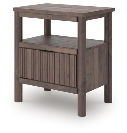 Cadmori Full Upholstered Panel Platform Bed, Dresser, Mirror and Nightstand