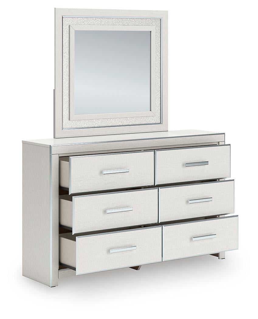 Birmonton King Upholstered Panel Platform Storage Bed, Dresser, Mirror and Nightstand