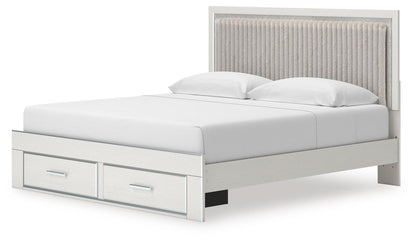 Birmonton King Upholstered Panel Platform Storage Bed, Dresser, Mirror and Nightstand