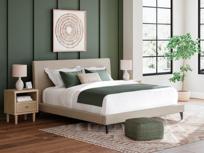 Cielden California King Upholstered Bed with Roll Slats, Dresser and Mirror