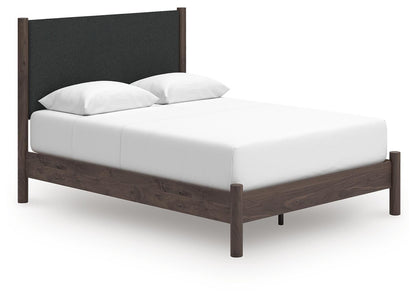 Cadmori Queen Upholstered Panel Platform Bed, Dresser, Mirror and Nightstand
