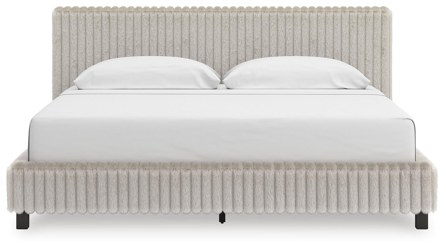 Birmonton King Upholstered Bed, Dresser, Mirror, Chest and Nightstand