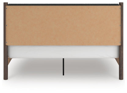 Cadmori King Upholstered Panel Platform Bed, Dresser, Mirror, Chest and Nightstand