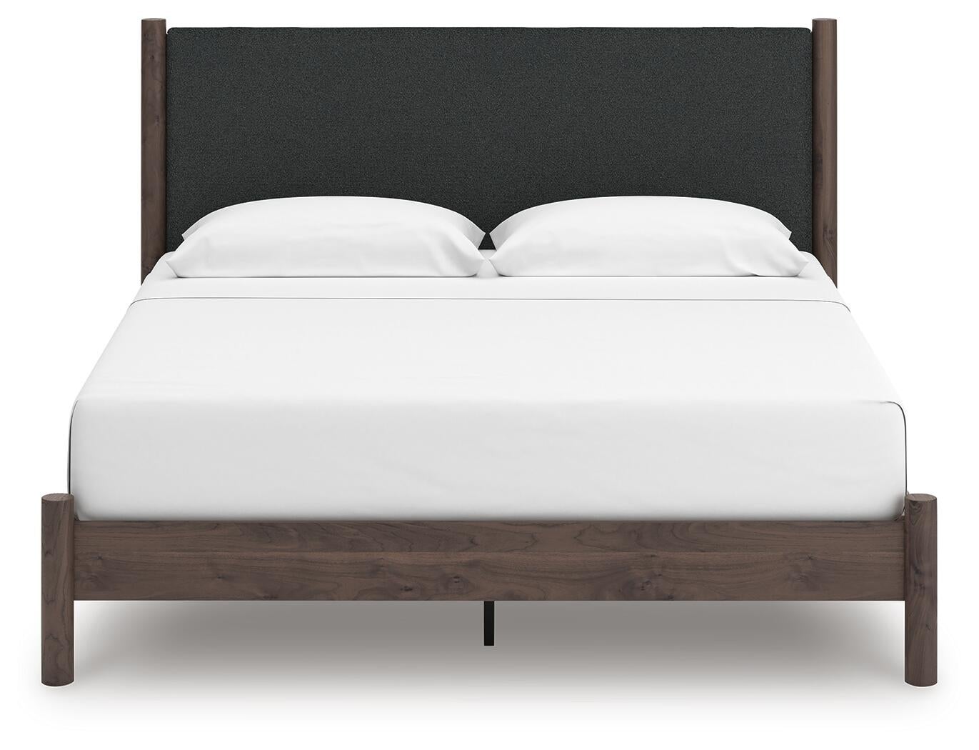 Cadmori King Upholstered Panel Platform Bed, Dresser, Mirror and Nightstand