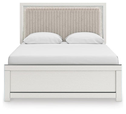 Birmonton Queen Upholstered Panel Platform Bed, Dresser, Mirror and Nightstand