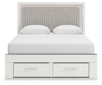 Birmonton Queen Upholstered Panel Platform Storage Bed, Dresser and Mirror