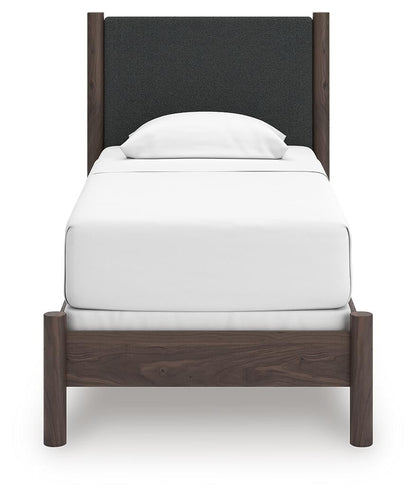 Cadmori Twin Upholstered Panel Bed, Dresser and Mirror