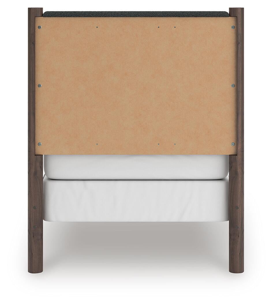 Cadmori Twin Upholstered Panel Bed, Dresser and Mirror