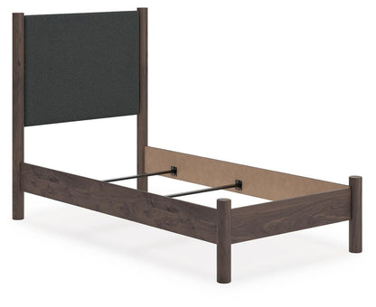 Cadmori Twin Upholstered Panel Bed, Dresser and Mirror
