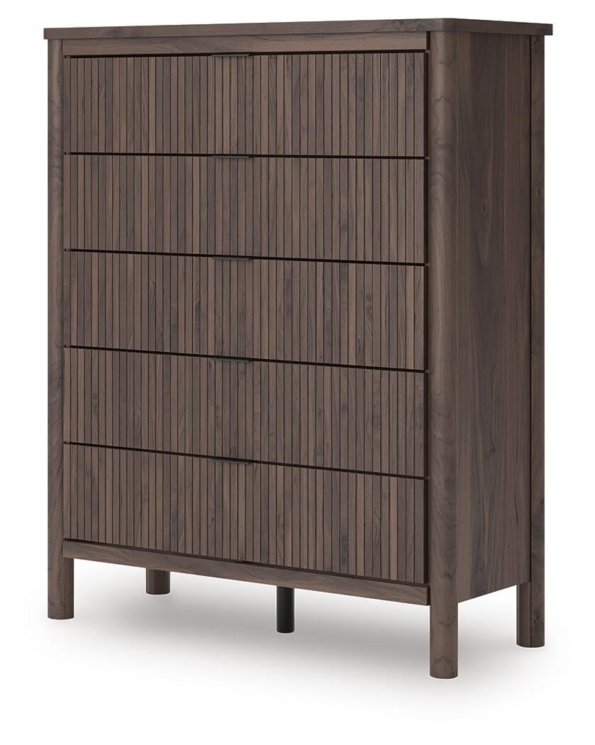 Cadmori Twin Upholstered Panel Bed, Dresser, Mirror, Chest and Nightstand