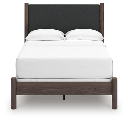 Cadmori Full Upholstered Panel Bed, Dresser, Mirror, Chest and Nightstand