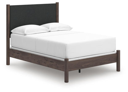 Cadmori Full Upholstered Panel Bed, Dresser, Mirror, Chest and Nightstand