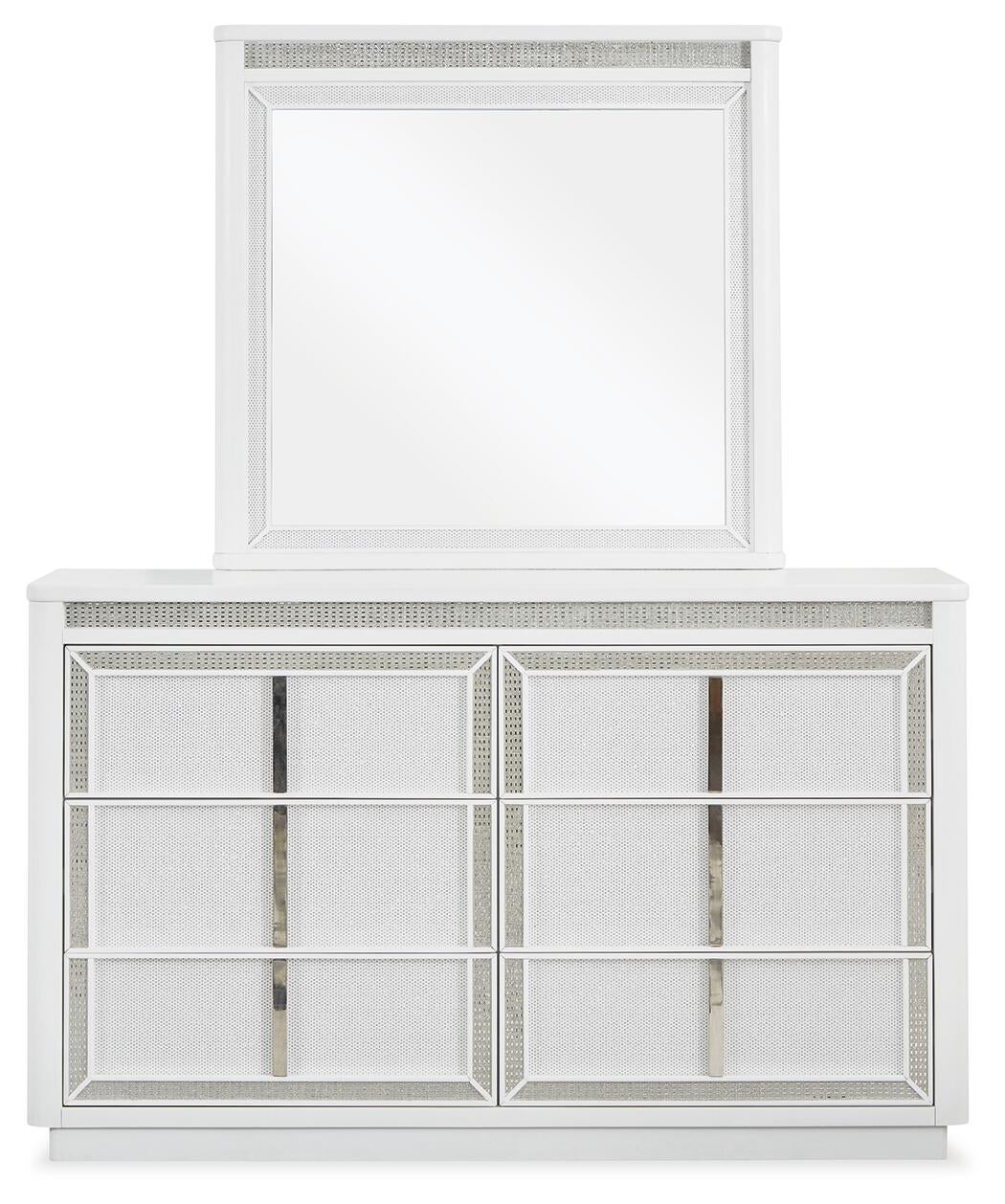 Chalanna California King Upholstered Storage Bed, Dresser and Mirror