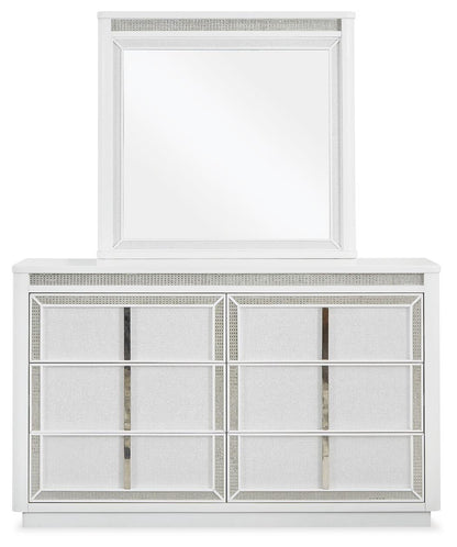 Chalanna California King Upholstered Storage Bed, Dresser and Mirror